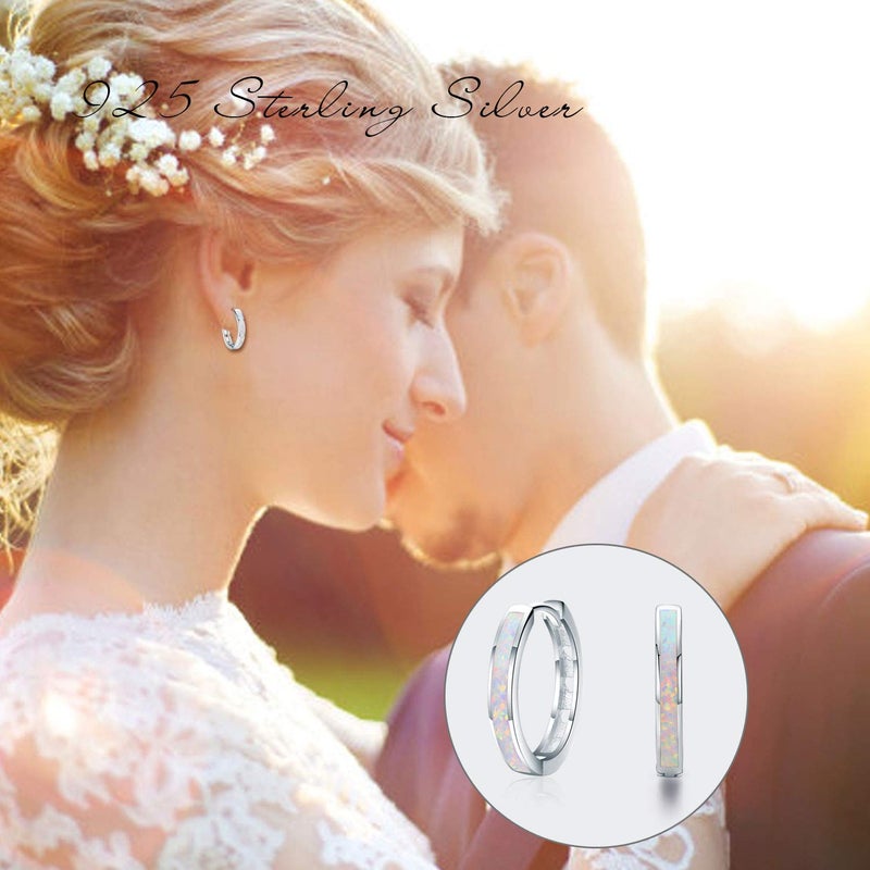 CUOKA MIRACLE Hoop Earrings for Women Hinged Huggie Earrings Simulated Opal Earrings Hypoallergenic Earrings for Sensitive Ears 925 Sterling Silver Earrings for Women Jewelry for Women - Image 2